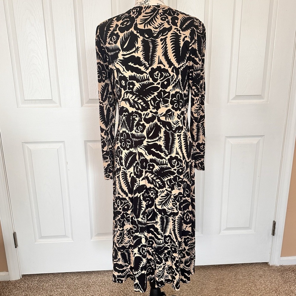 BODEN Crew Neck Jersey Knit Midi Dress Floral Abstract Garden Black Tan Size 8 P - Picture 11 of 16